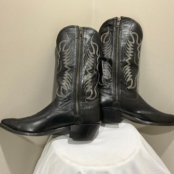 NOCONA Cowboy Boots Black Leather & grey western embroidery EUC Men's Size 10 D - Picture 2 of 8